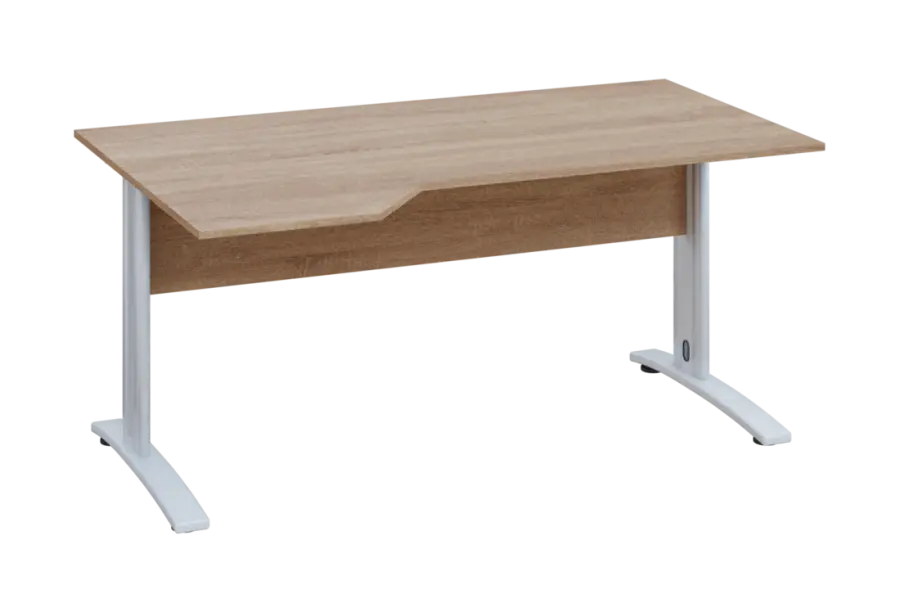 EZK 18 - 164 stůl kancelářský, rohový, levý, kovová podnož bílá, deska 18 mm, široký 1600 mm, dub bardolino